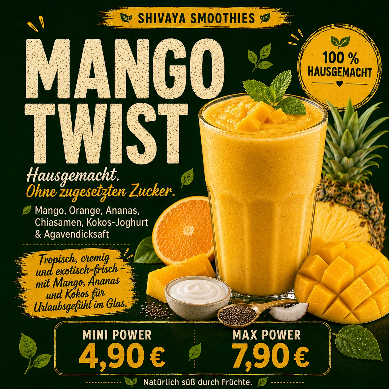 Veganer Mango Twist Smoothie bei SHIVAYA